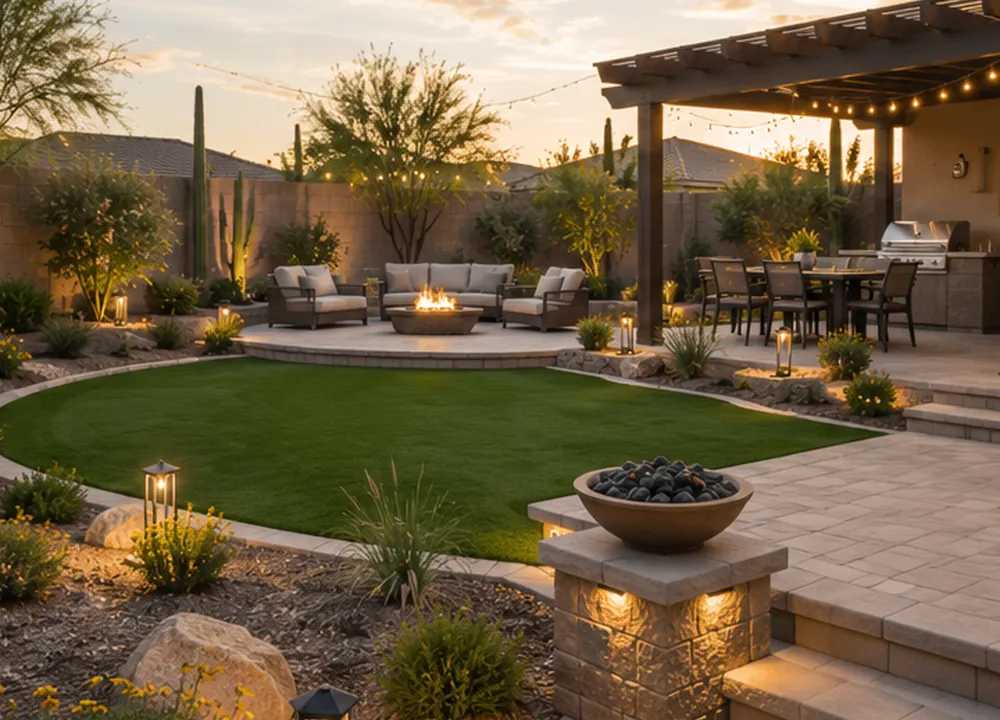 Finished landscaped backyard