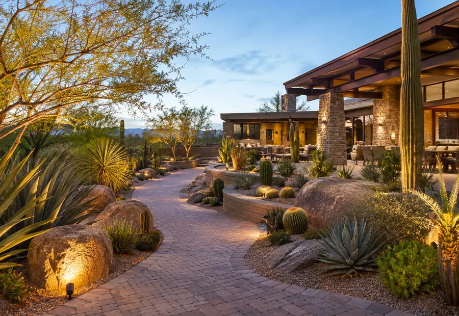 Landscape lighting at dusk